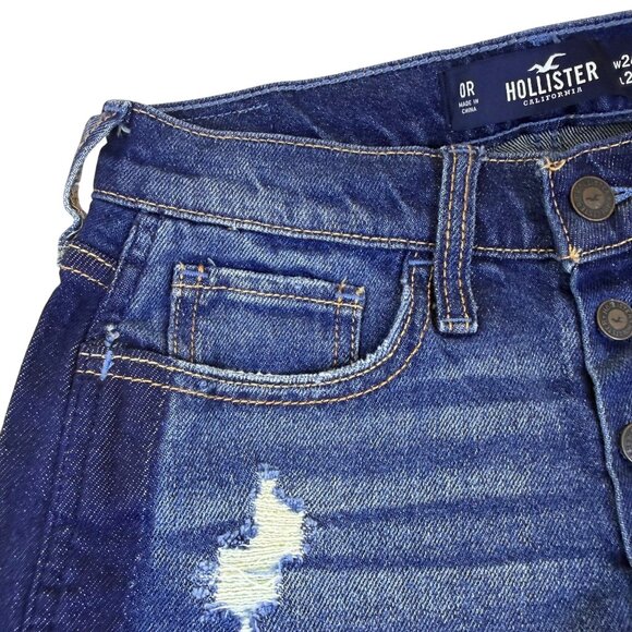 Hollister Womens Blue Cotton Low-Rise Crop Boyfriend Jeans Size W24 L25 - New - Picture 3 of 15